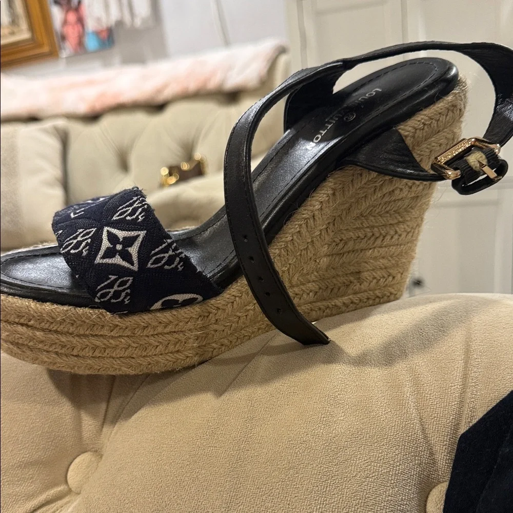 Louis Vuitton Navy Monogram Jute Platform Sandal - Picture 2 of 3